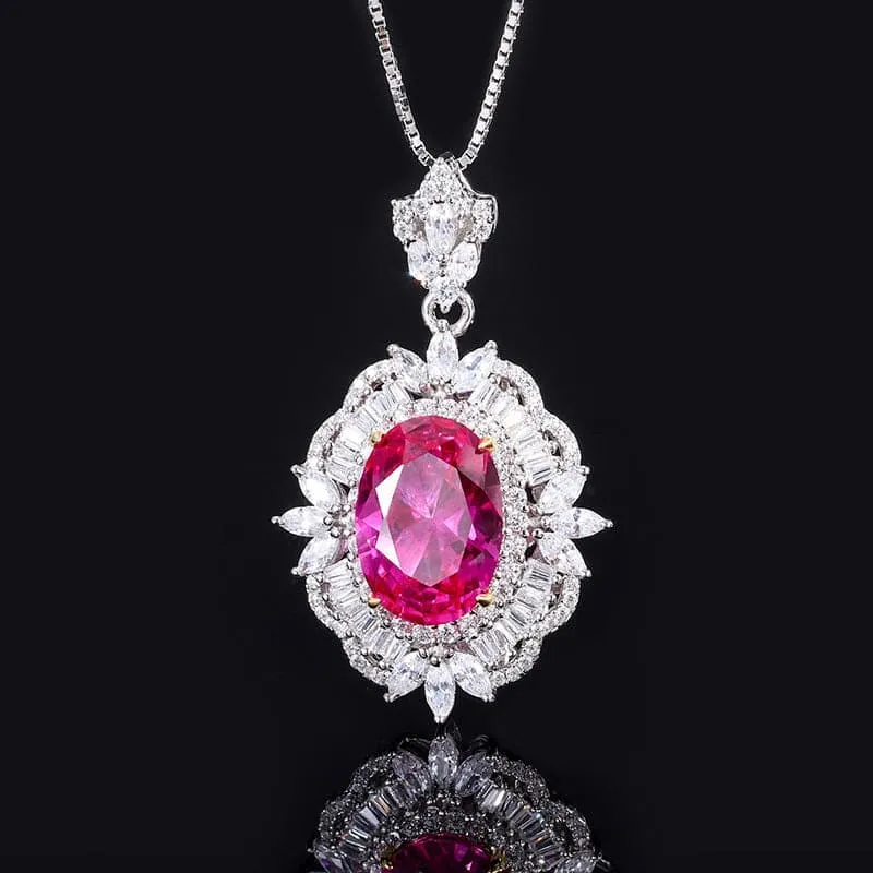 925 Silver Imitation Ruby Vintage Pendant Ring Set MSN110814
