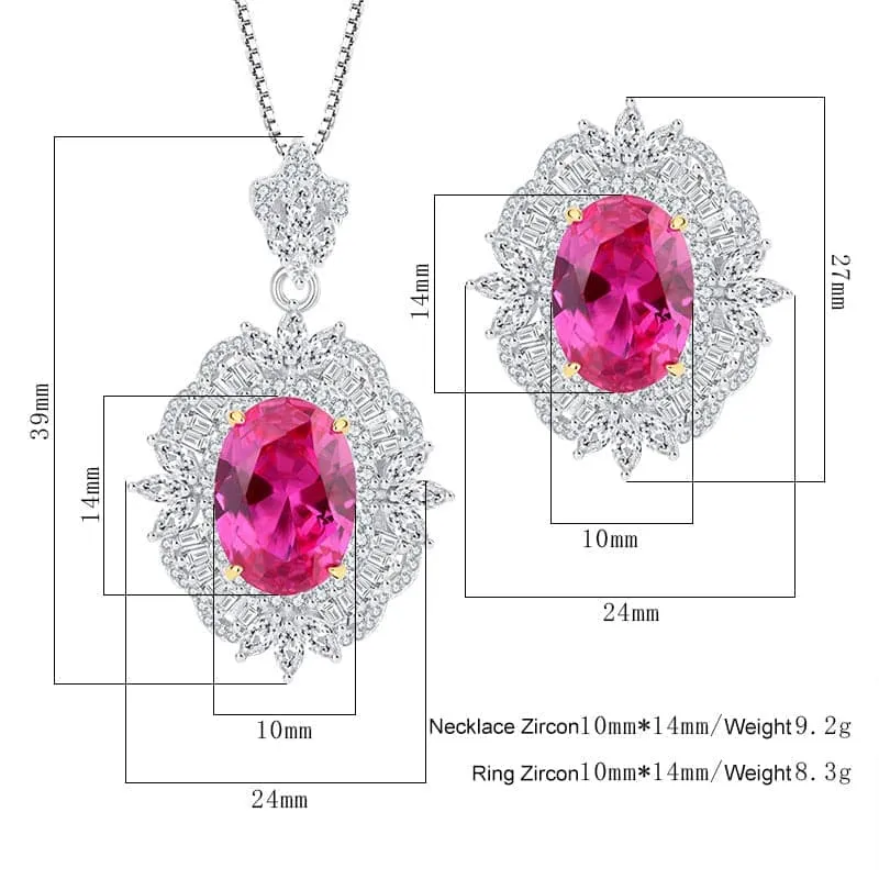925 Silver Imitation Ruby Vintage Pendant Ring Set MSN110814