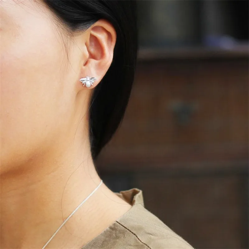 925 Sterling Silver Bee Stud Earring