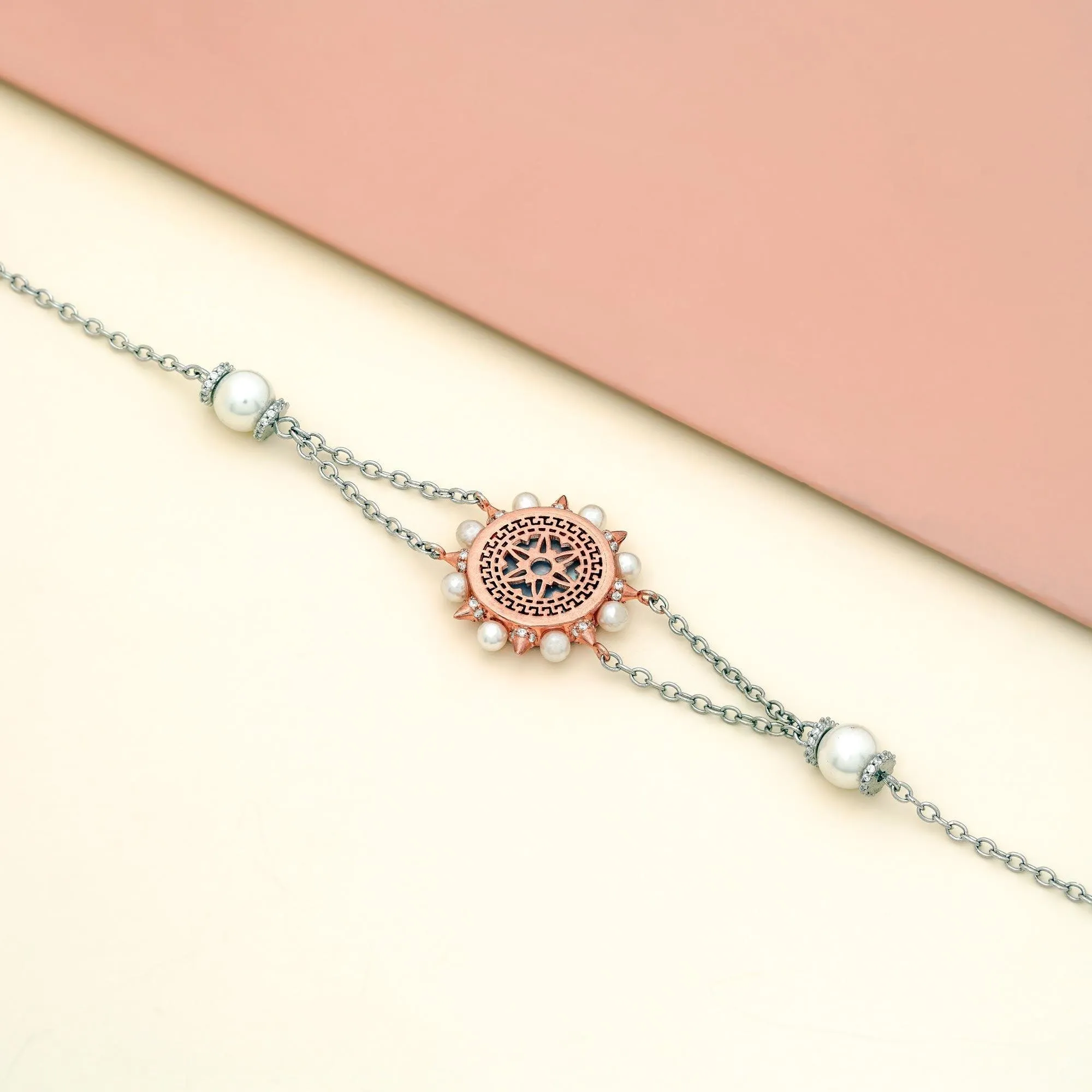 92.5 Sterling Silver Stunning  Orbit Pearl Bracelet