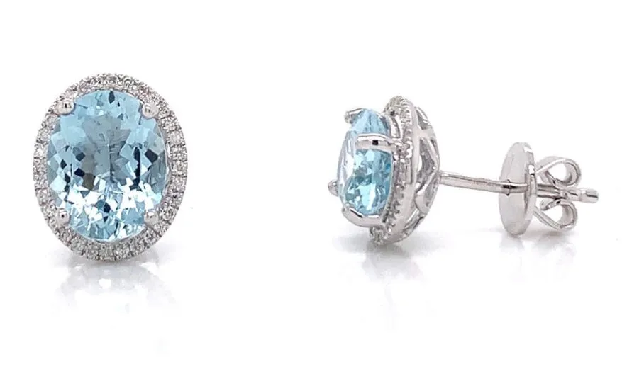 9ct White Gold 3.07ct Earth Grown Aquamarine And 0.17ct Diamond Stud Earrings
