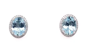 9ct White Gold 3.07ct Earth Grown Aquamarine And 0.17ct Diamond Stud Earrings