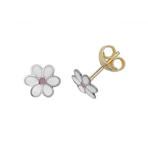 9ct White Gold Enamel Flower Stud Earrings  ES376