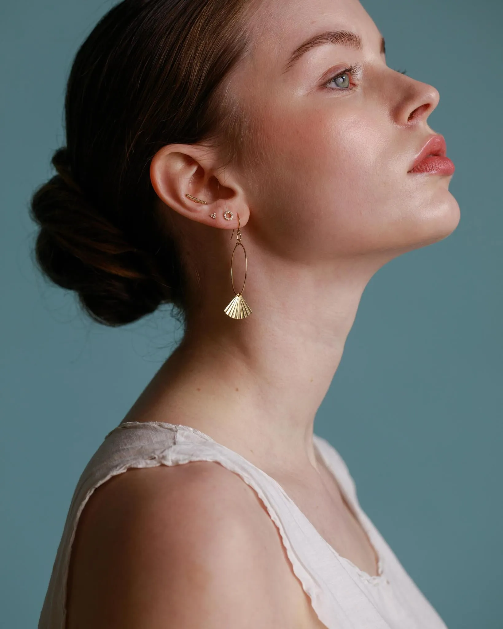 9kt Gold Beaded Row Stud Earrings