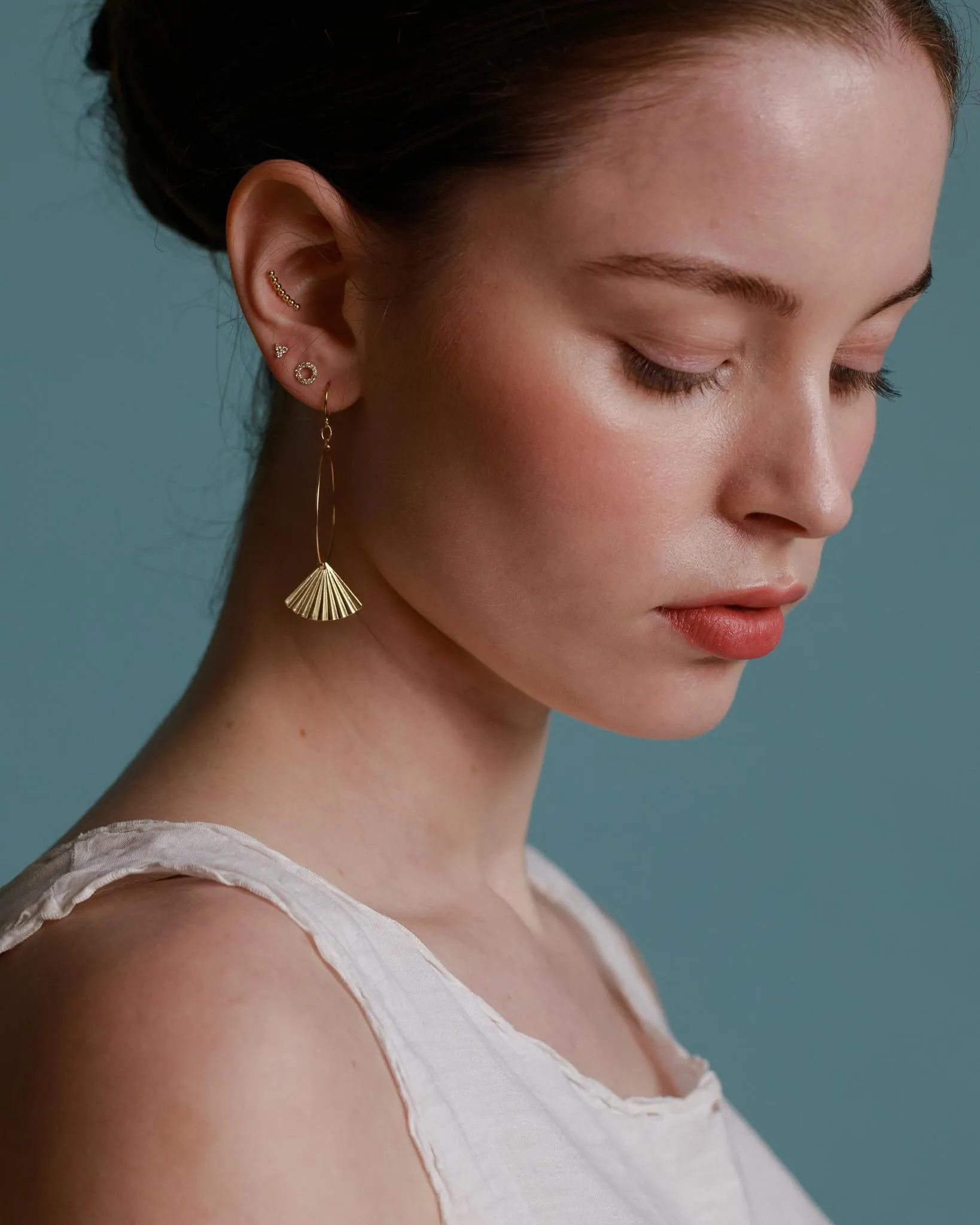 9kt Gold Beaded Row Stud Earrings