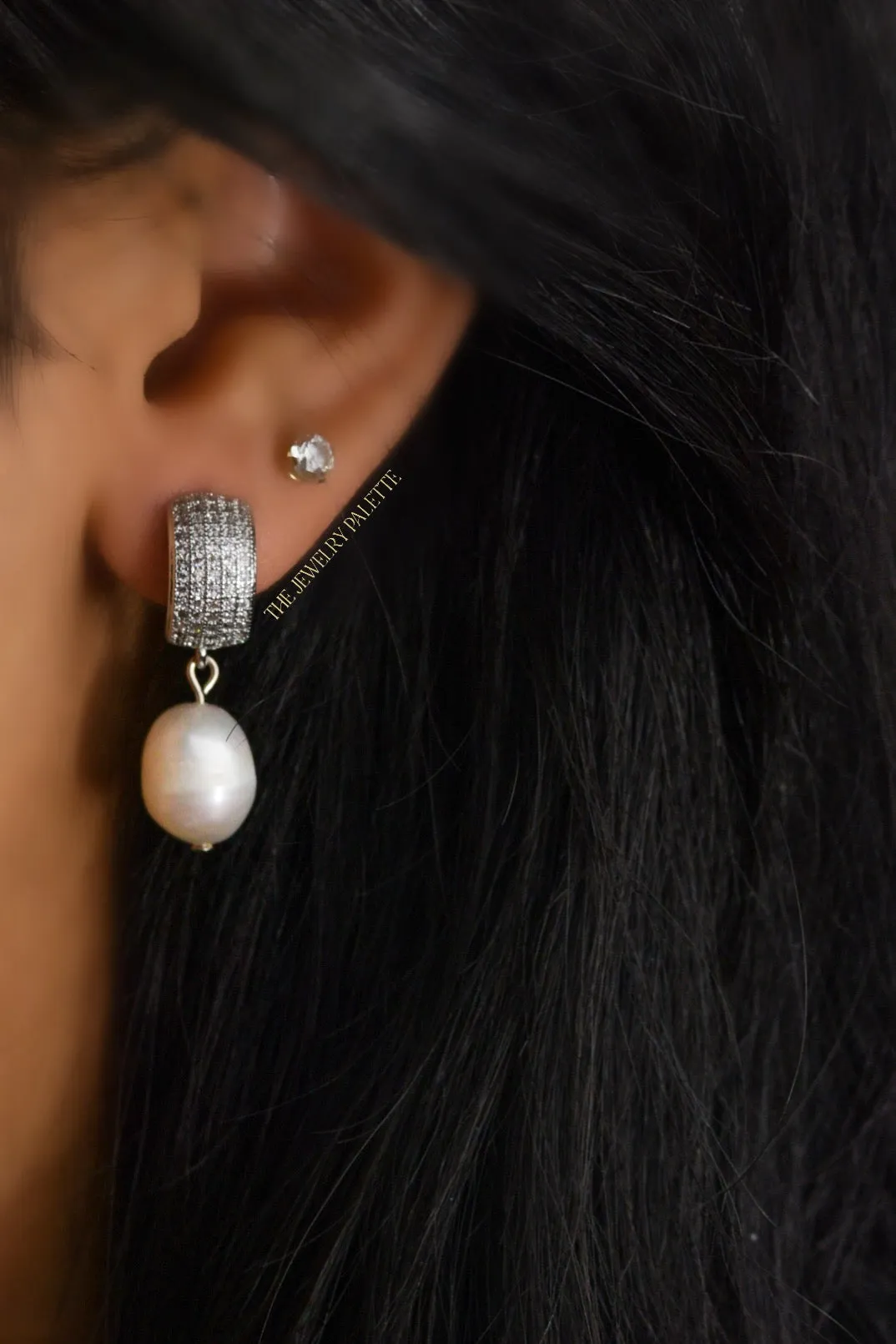 Adelina white freshwater pearl and silver earrings