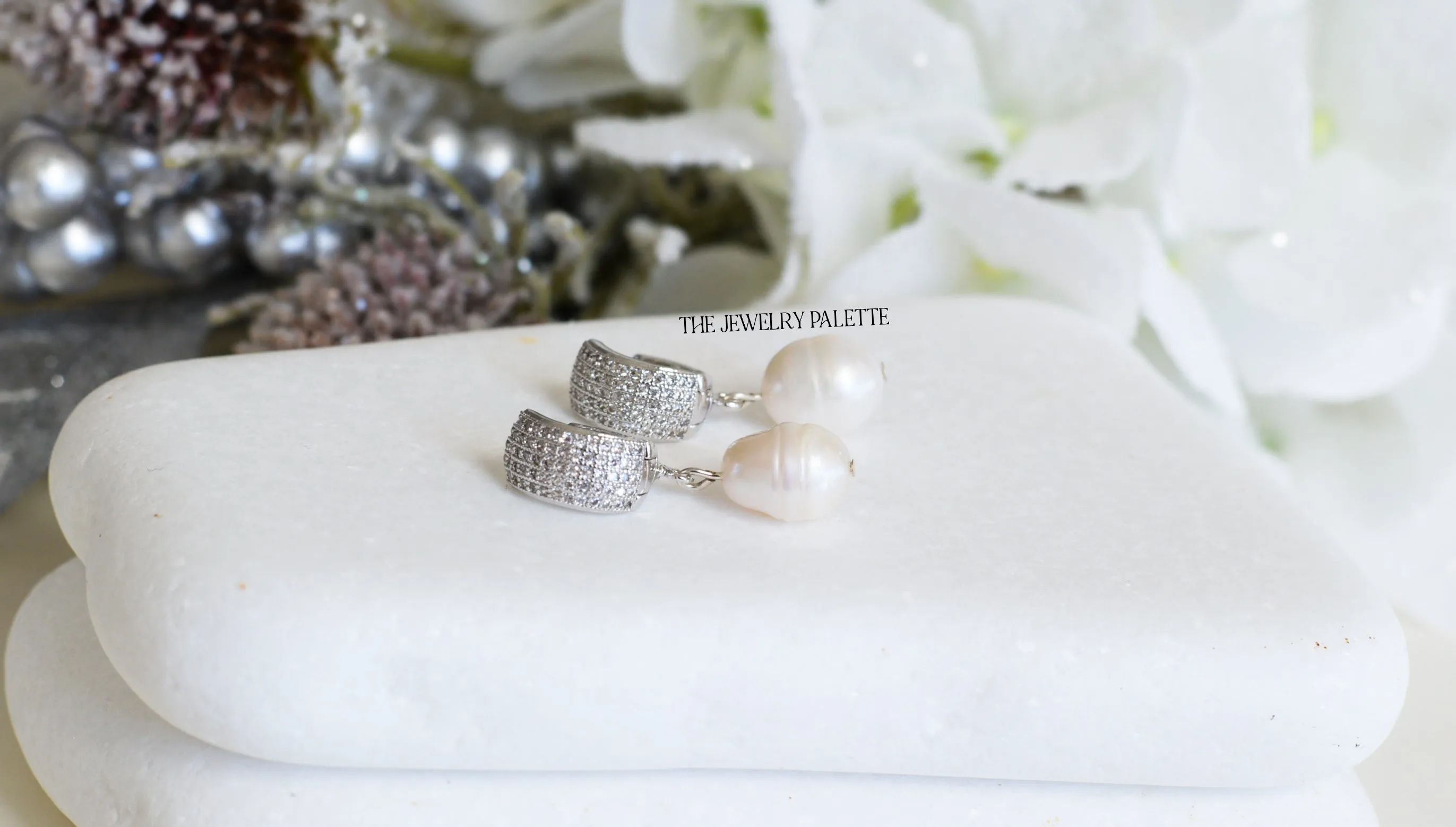 Adelina white freshwater pearl and silver earrings