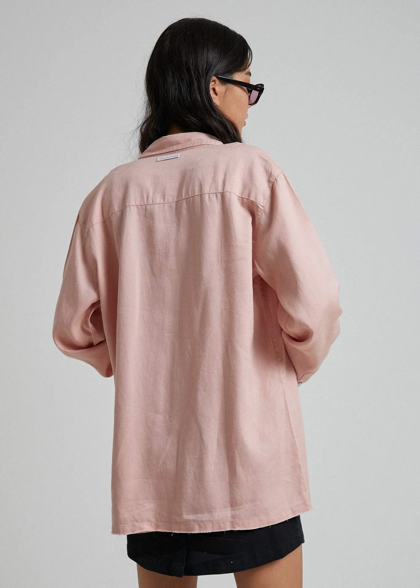Afends Womens Mia - Hemp Raw Cut Long Sleeve Shirt - Dusty Pink