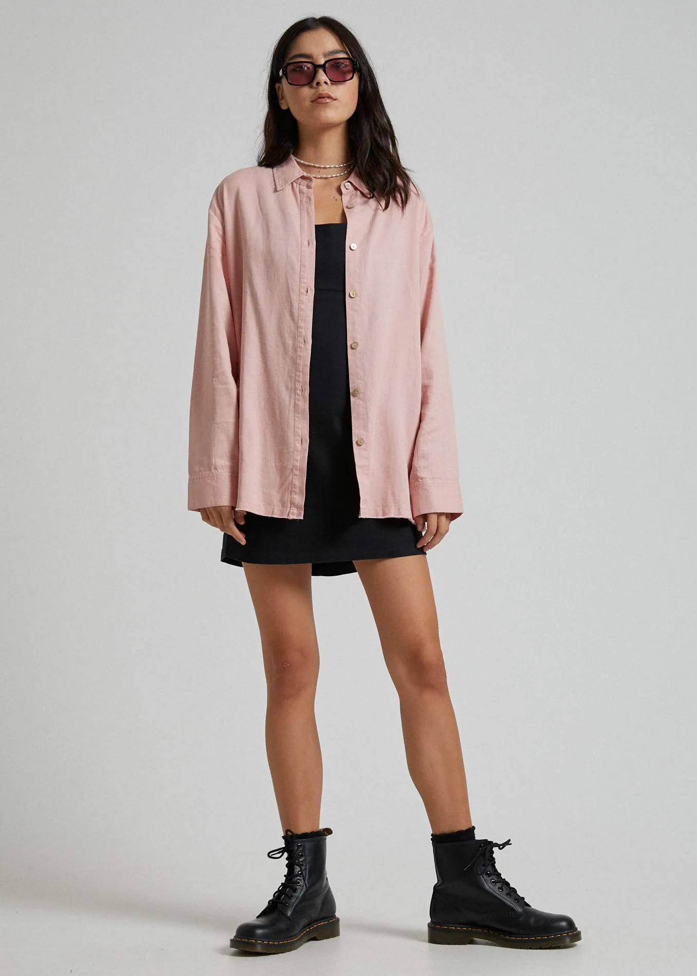 Afends Womens Mia - Hemp Raw Cut Long Sleeve Shirt - Dusty Pink
