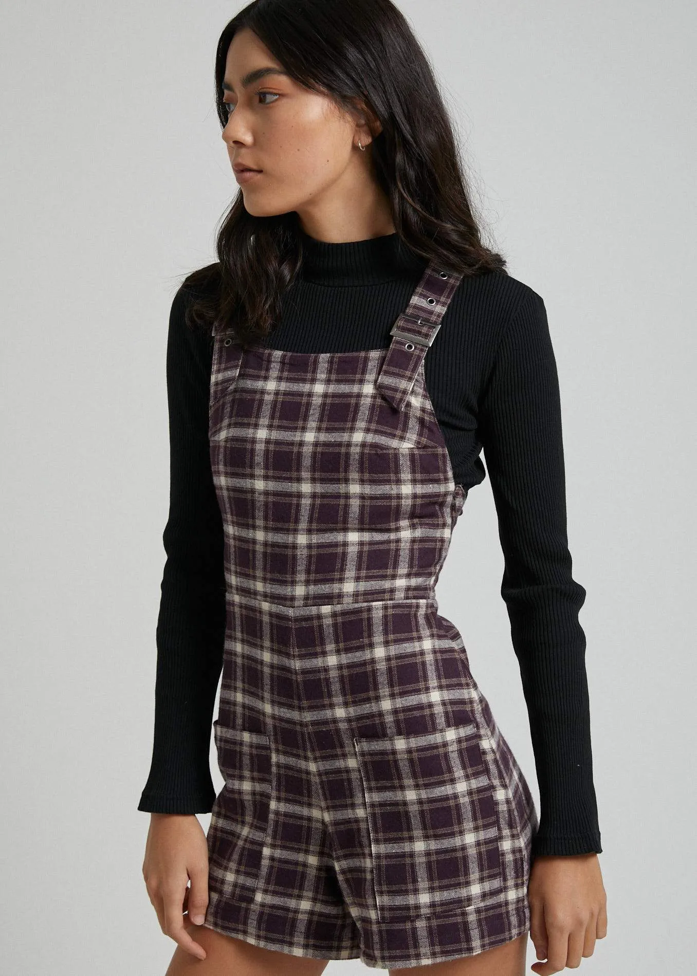 Afends Womens Nirvana - Hemp Check Playsuit - Mulberry Check