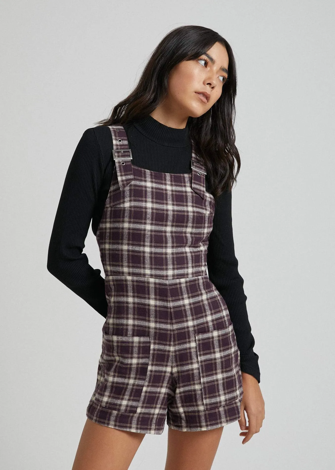 Afends Womens Nirvana - Hemp Check Playsuit - Mulberry Check