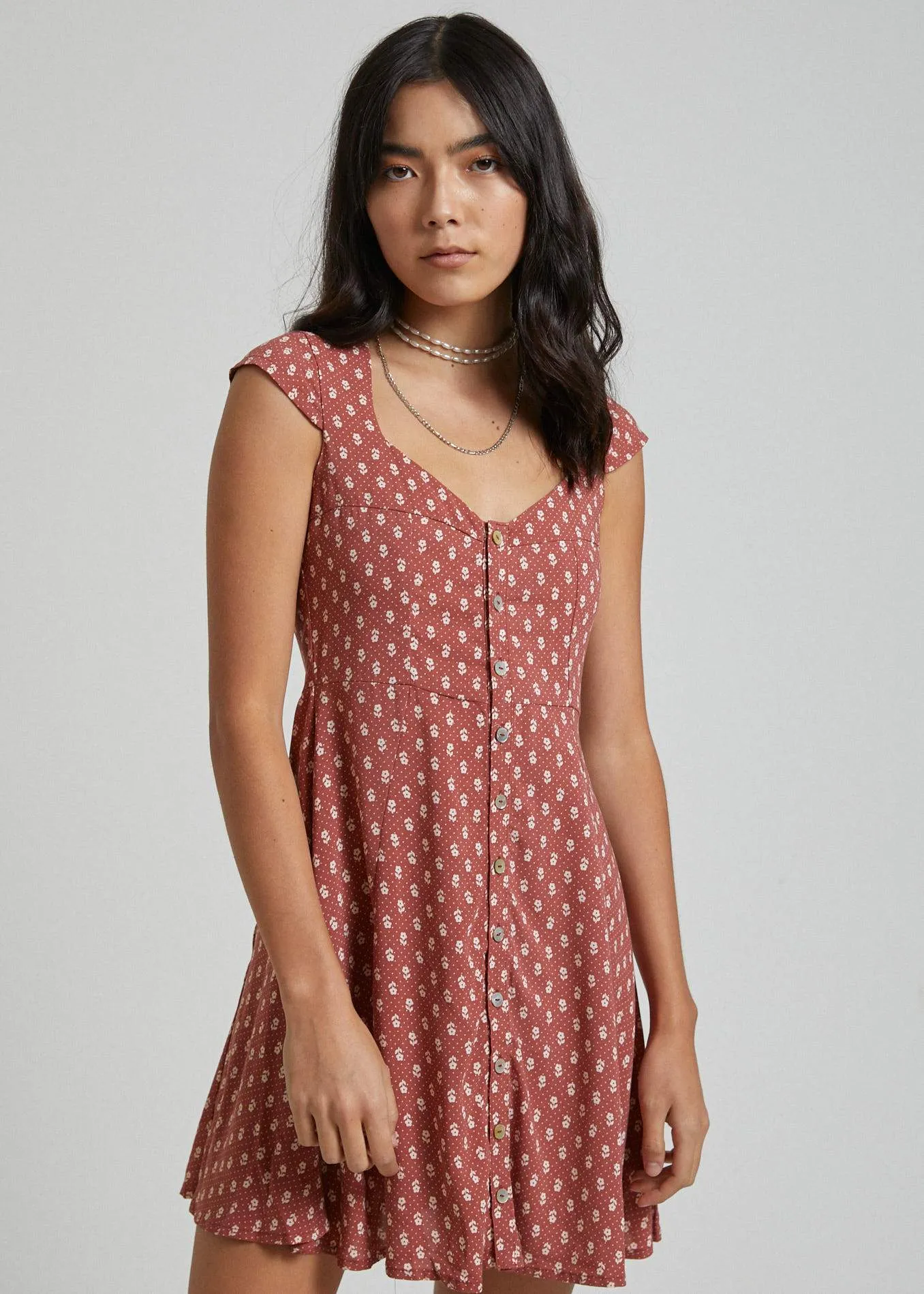 Afends Womens Tess - Polka Floral Dress - Scarlet