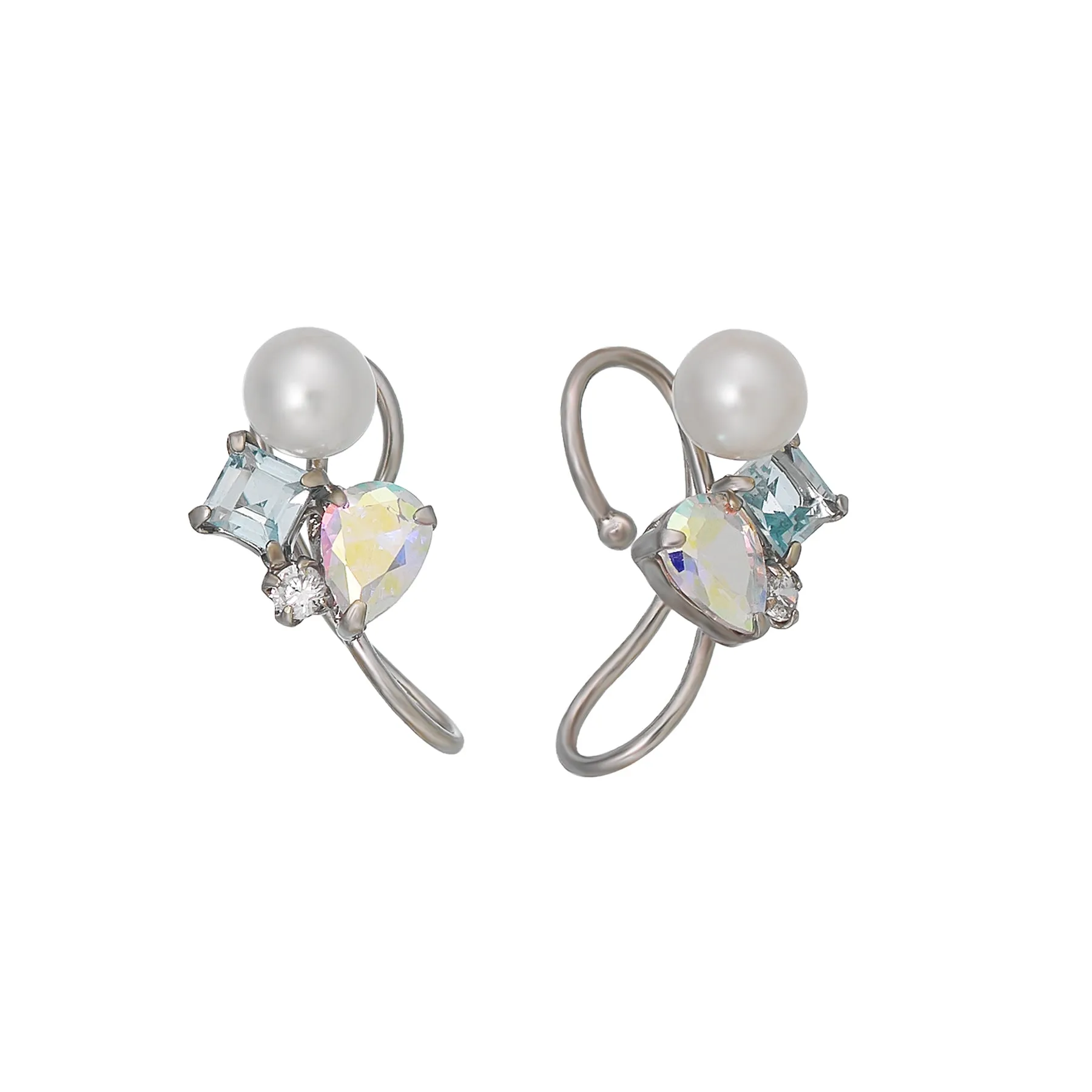 [Airy Clip-On Earrings] 10K Blue Topaz Earrings (White Gold)