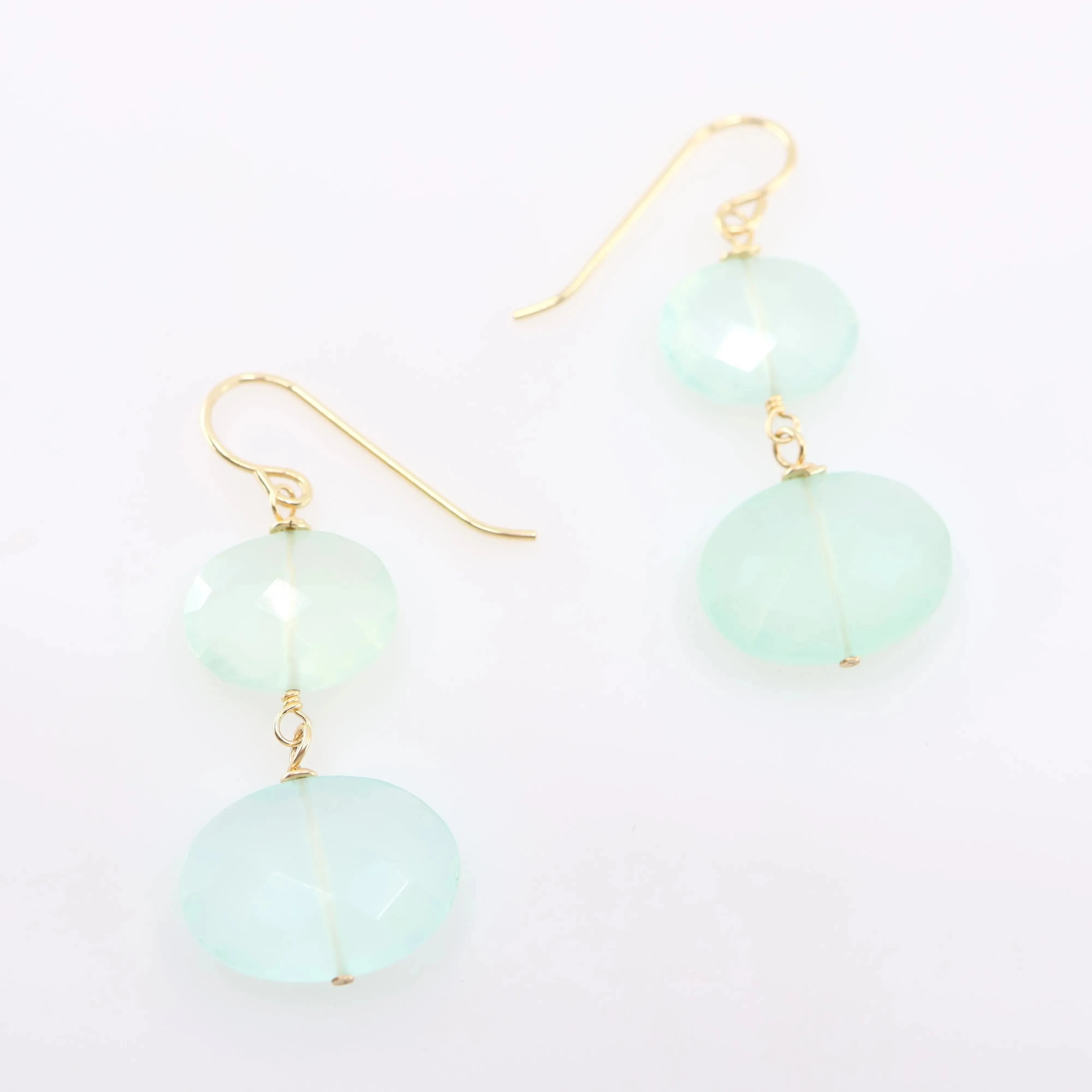 Aqua Chalcedony Oval Double Gemstone Earrings