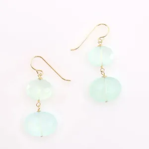 Aqua Chalcedony Oval Double Gemstone Earrings