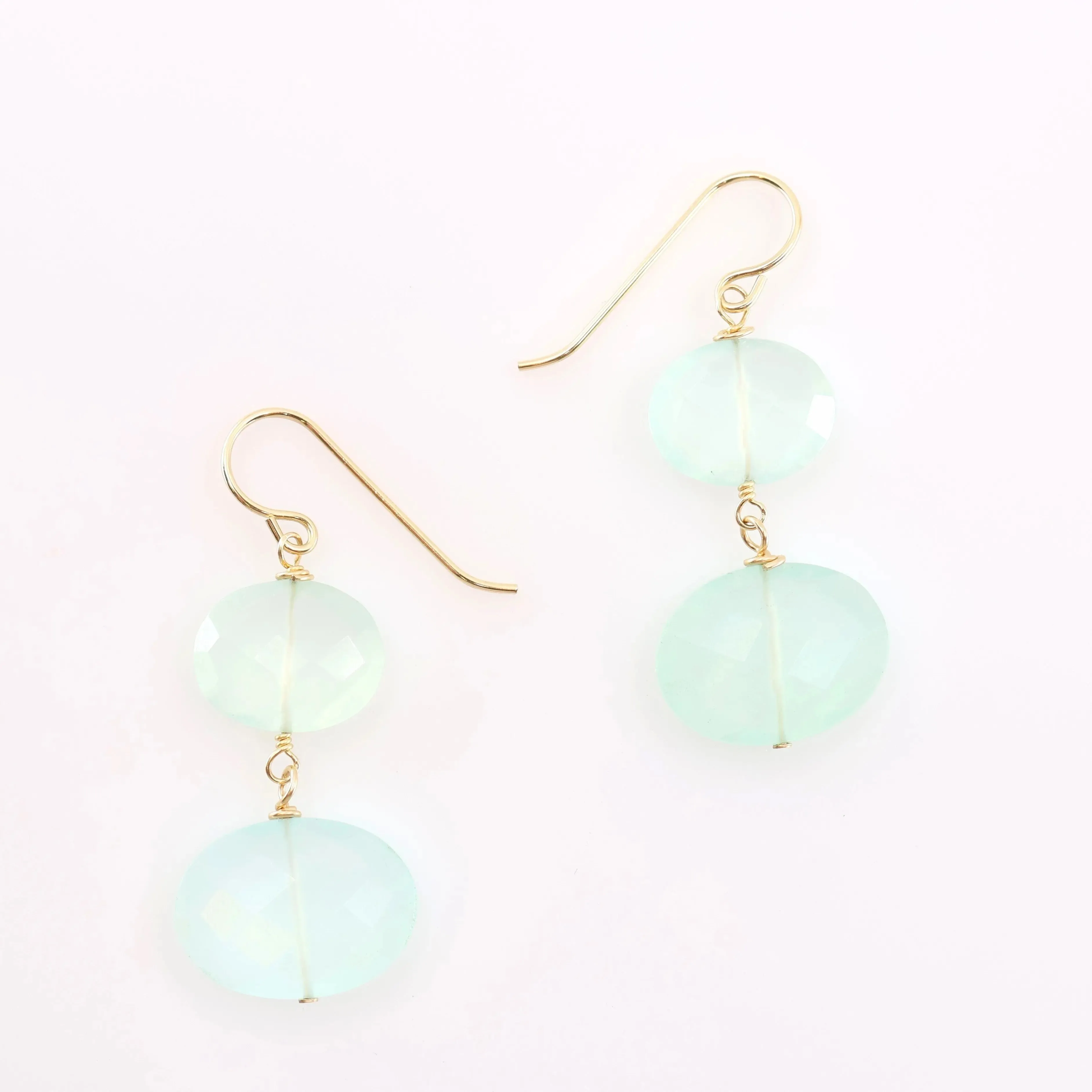Aqua Chalcedony Oval Double Gemstone Earrings