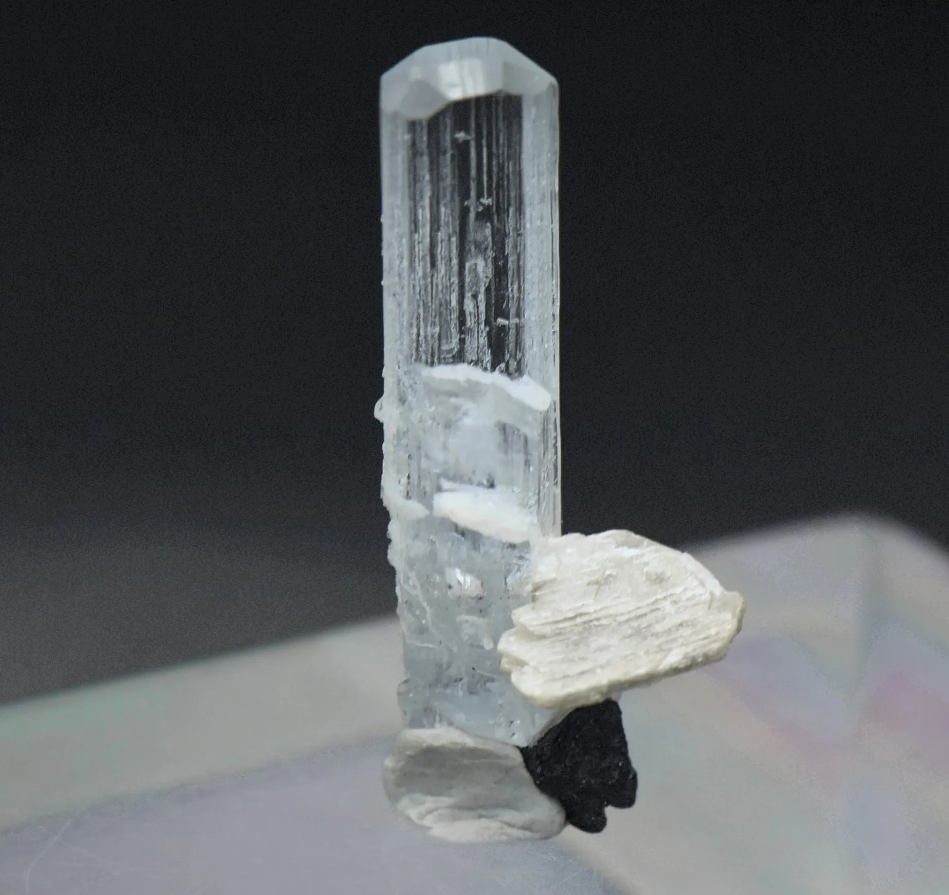 Aquamarine Crystal with Mica and Black Tourmaline Mineral Specimen - Pakistan