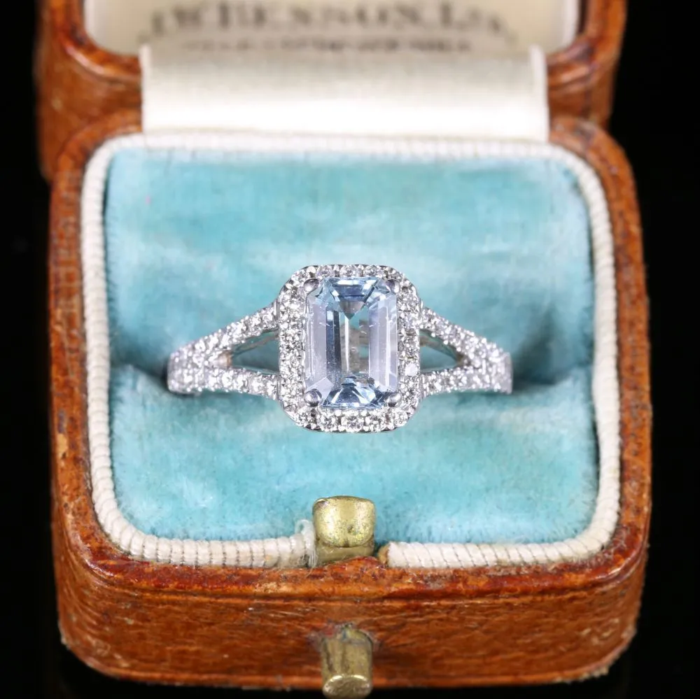 Aquamarine Diamond Engagement Ring 18Ct Gold Emerald Cut Aquamarine