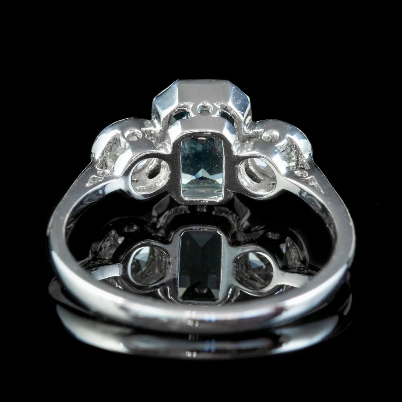 Aquamarine Diamond Trilogy Ring Platinum 1.80ct Emerald Cut Aqua 0.60ct Of Diamond
