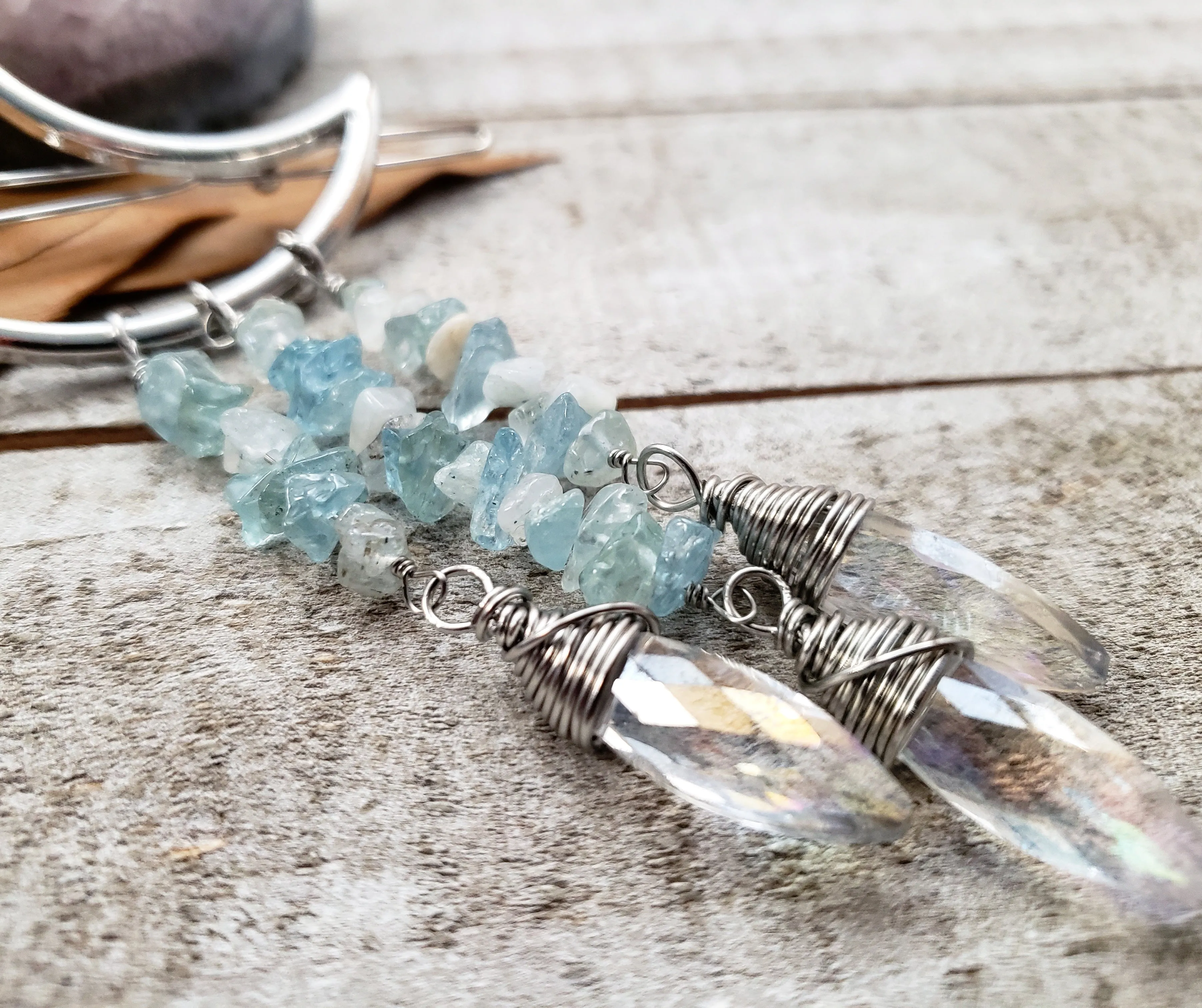Aquamarine moon hair clip
