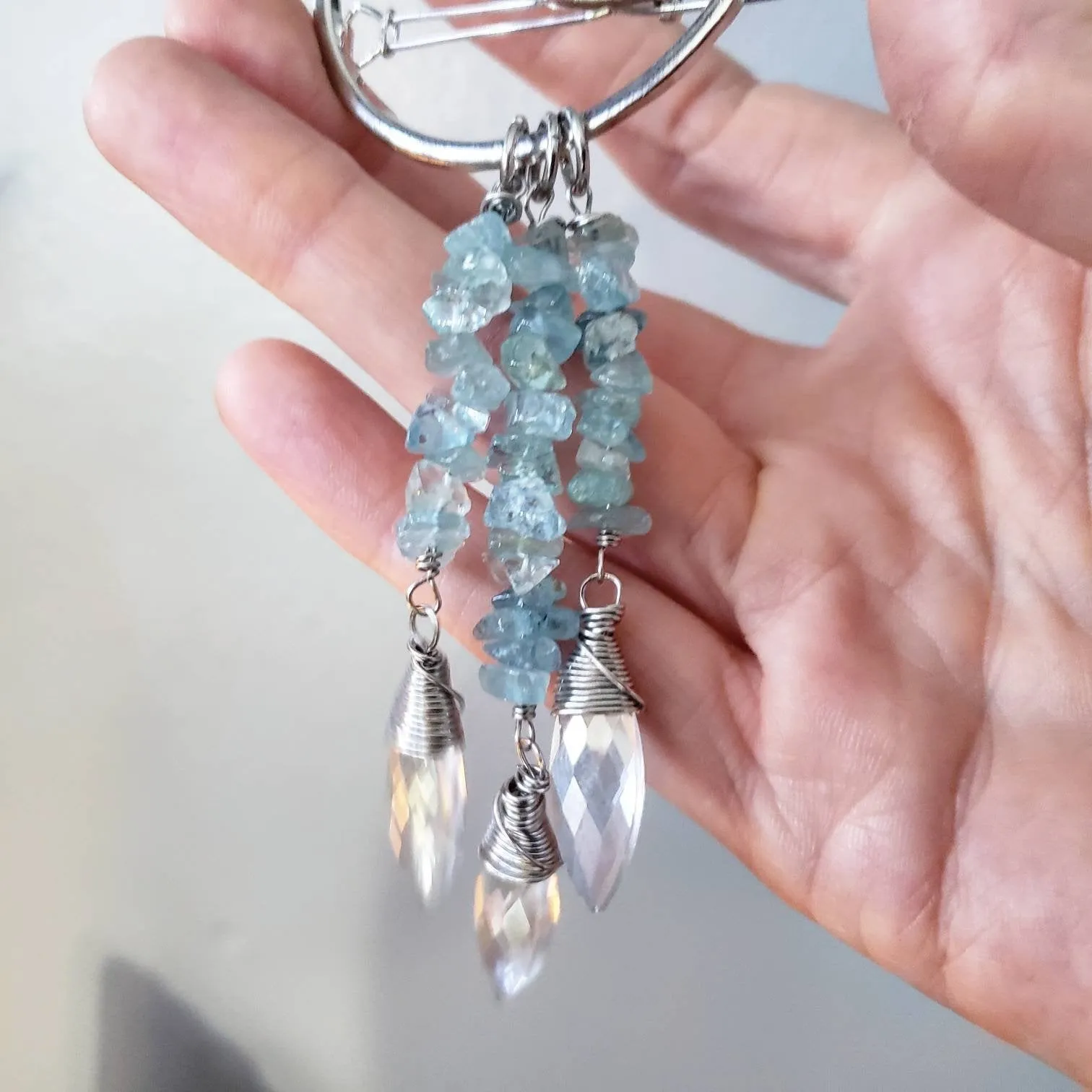 Aquamarine moon hair clip