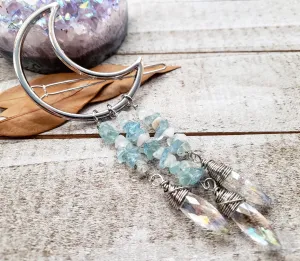 Aquamarine moon hair clip