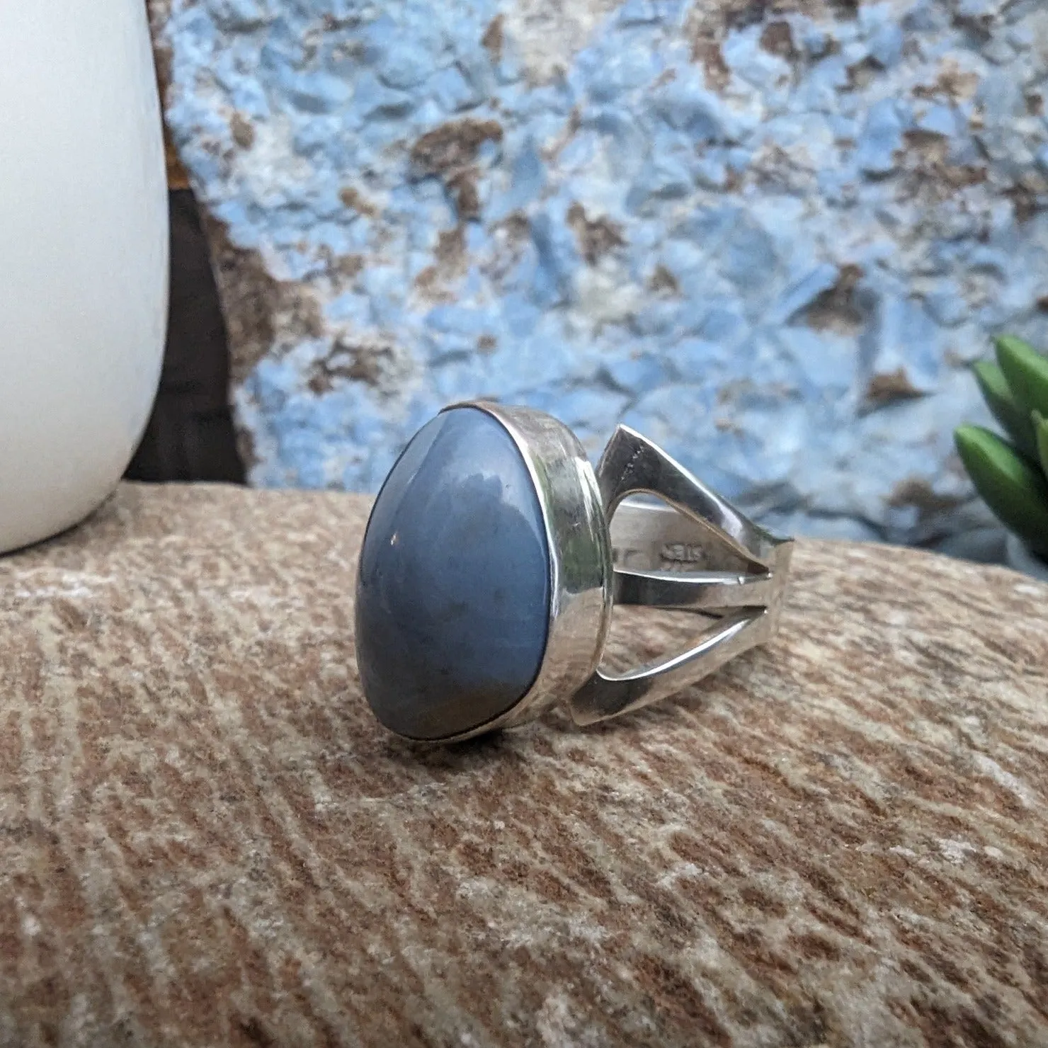 Arizona Blue Opal Smooth Oval Ring GJ-RNG-0054