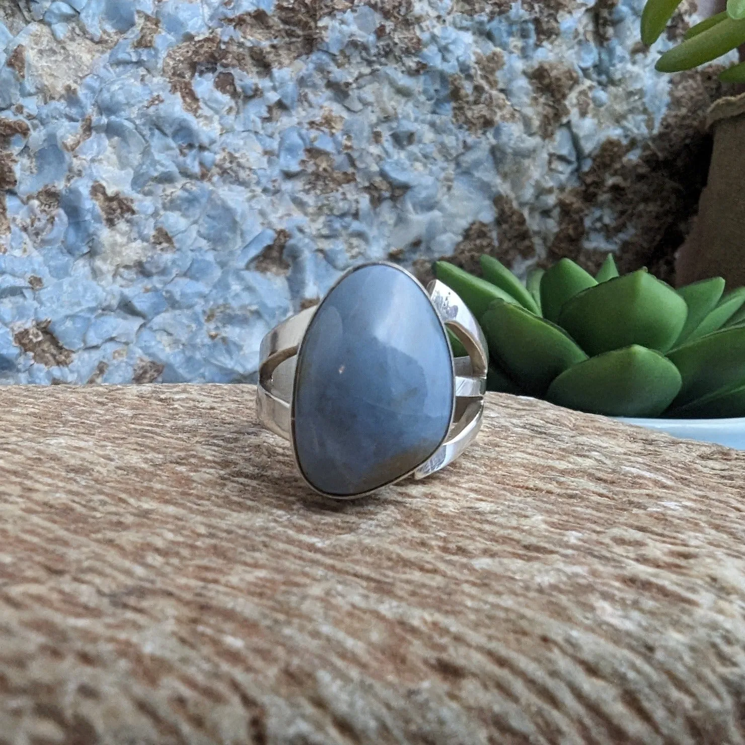 Arizona Blue Opal Smooth Oval Ring GJ-RNG-0054