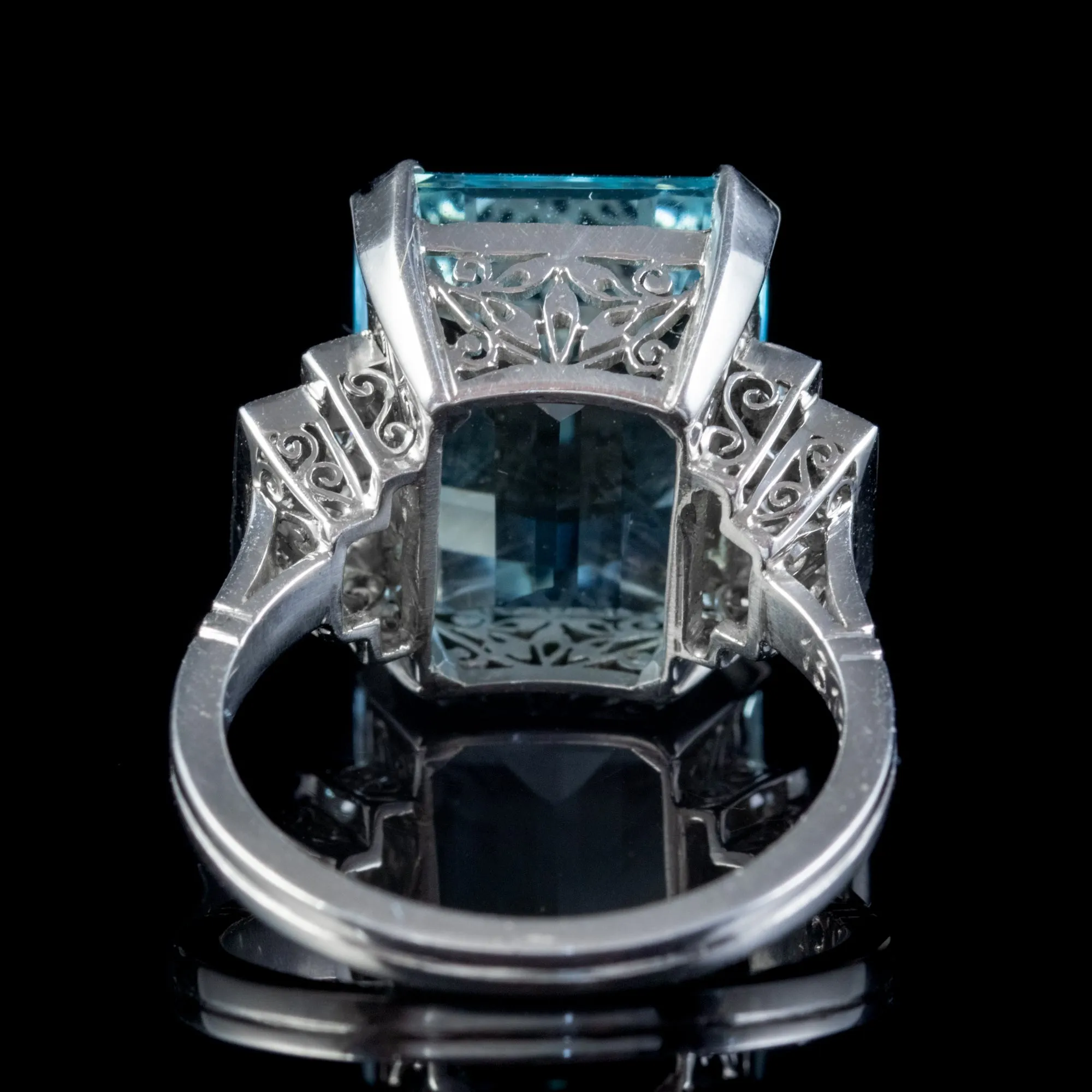Art Deco Aquamarine Diamond Ring Platinum 13.17Ct Emerald Cut Aqua Circa 1920