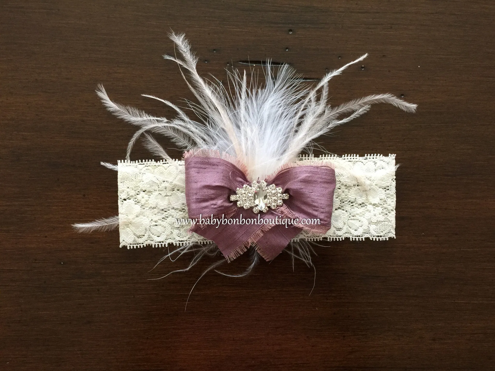 Baby Pink Baptism Headband, Silk Baby Bow Headband