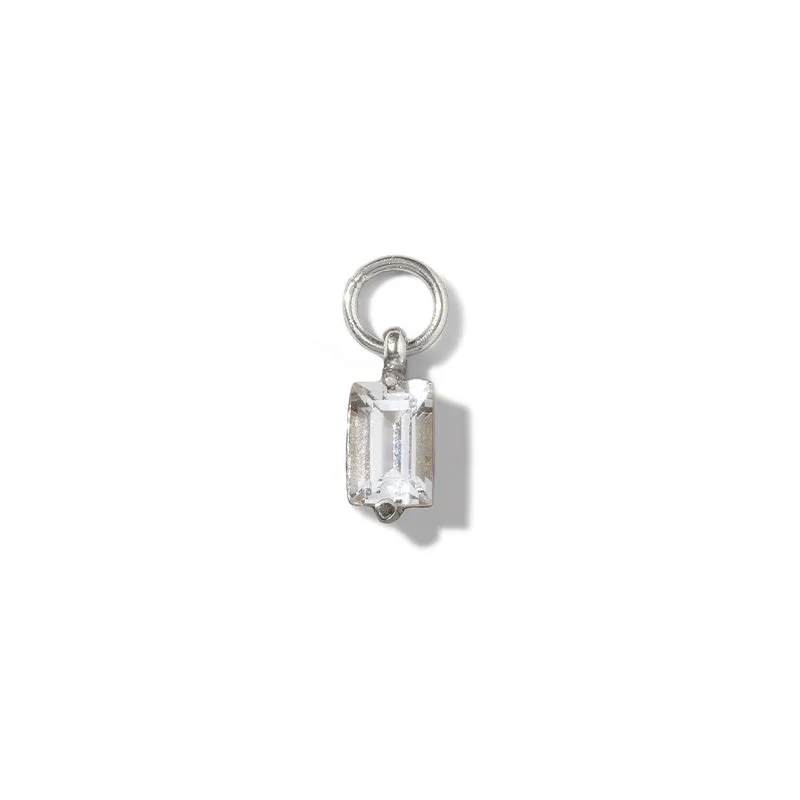 Baguette Charm, White Topaz, Silver