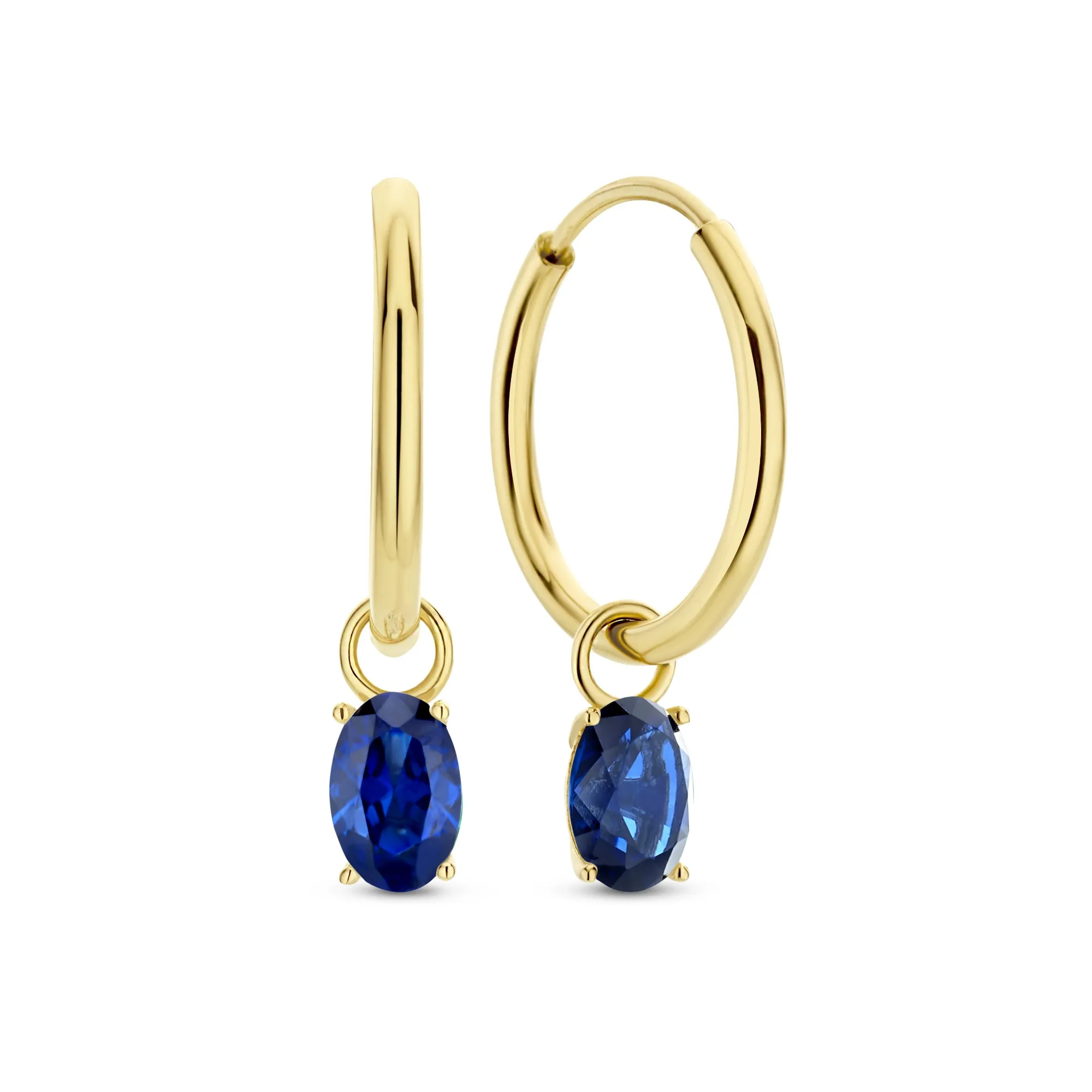 Baguette Nila 14 karat gold hoop earrings with blue zirconia stone