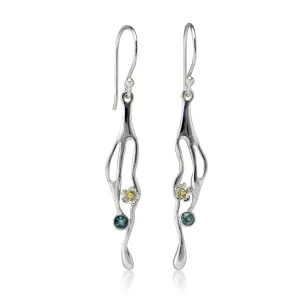 Banyan Flower and Blue Topaz Dangle Earrings