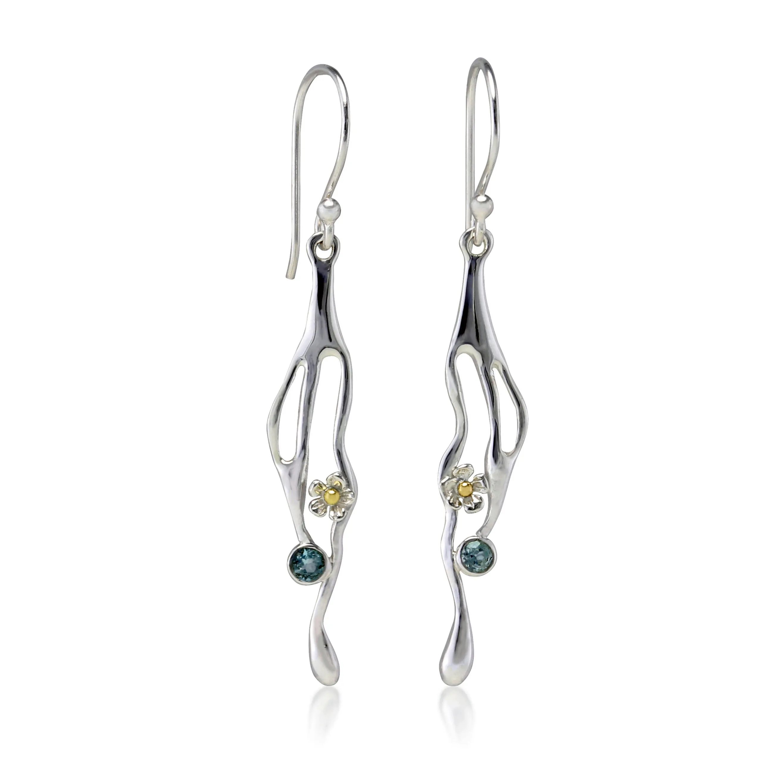 Banyan Flower and Blue Topaz Dangle Earrings