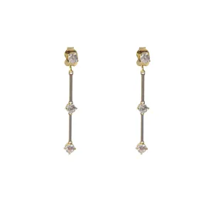 Bar with Clear crystal Gold Sterling Silver Pull-Thru Chain Earrings