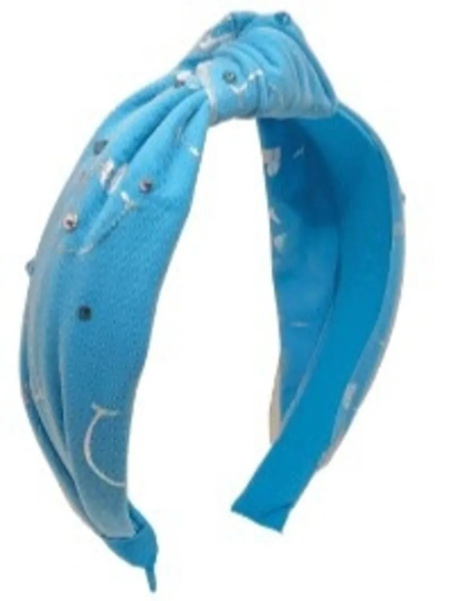 Bari Lynn Shimmer Smile Knot Headband with Crystals - Neon Blue