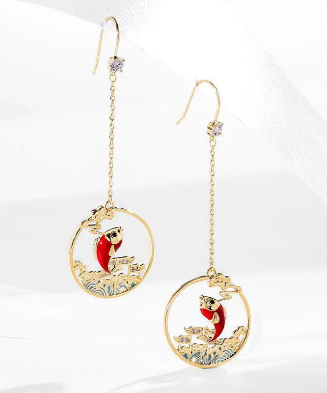 Beautiful Gold Orange Overgild Zircon Oil Drip Koi Fish Drop Earrings TW1036
