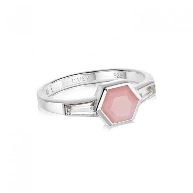 Beloved Pink Opal Hexagon Sterling Silver Ring JR05_SLV