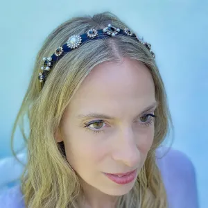 Black Headband Black Hair Band Thin Hair Band with Pearls and Jewels