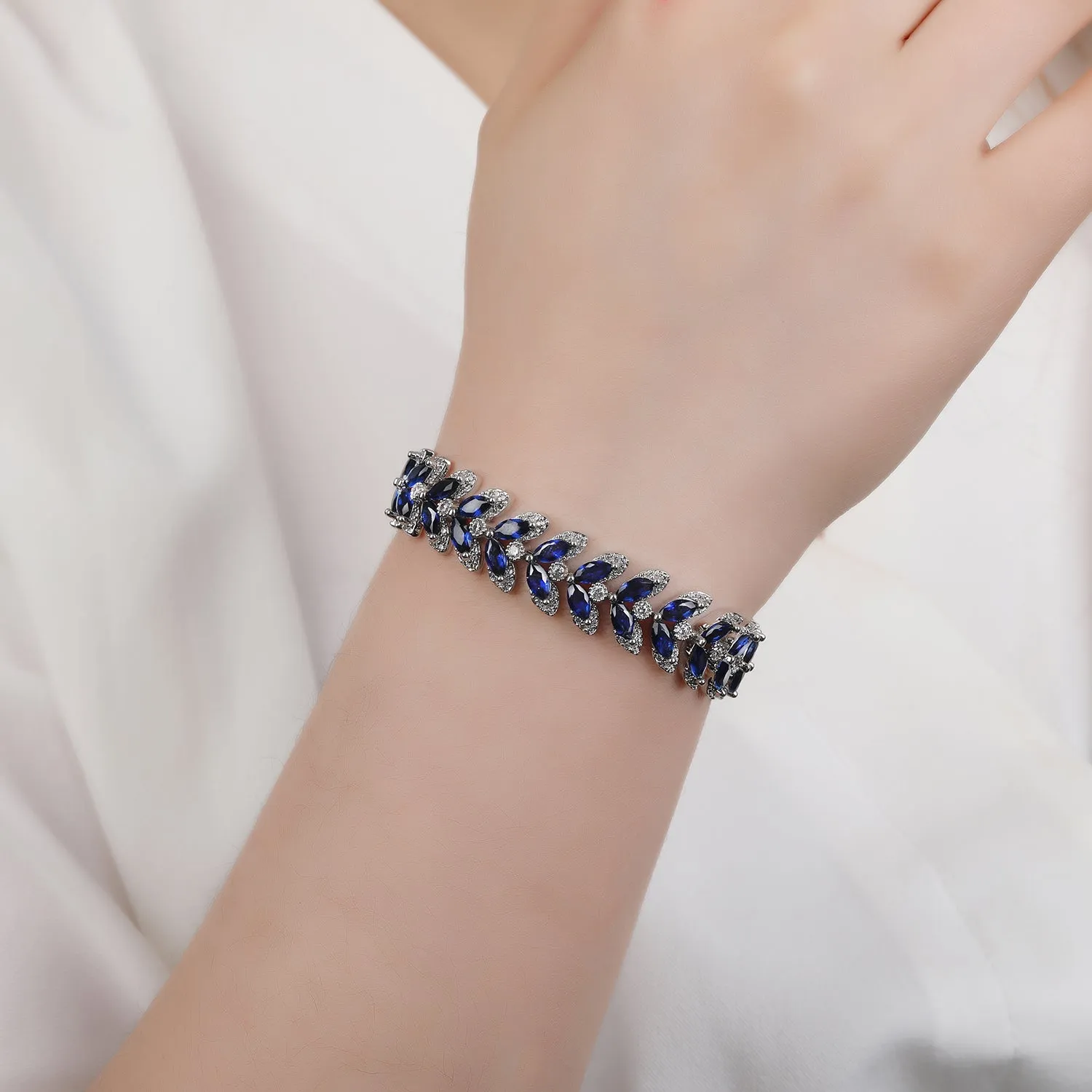 Blue Leaves 5A Cubic Zirconia Bracelet Chains  for Women CK10138