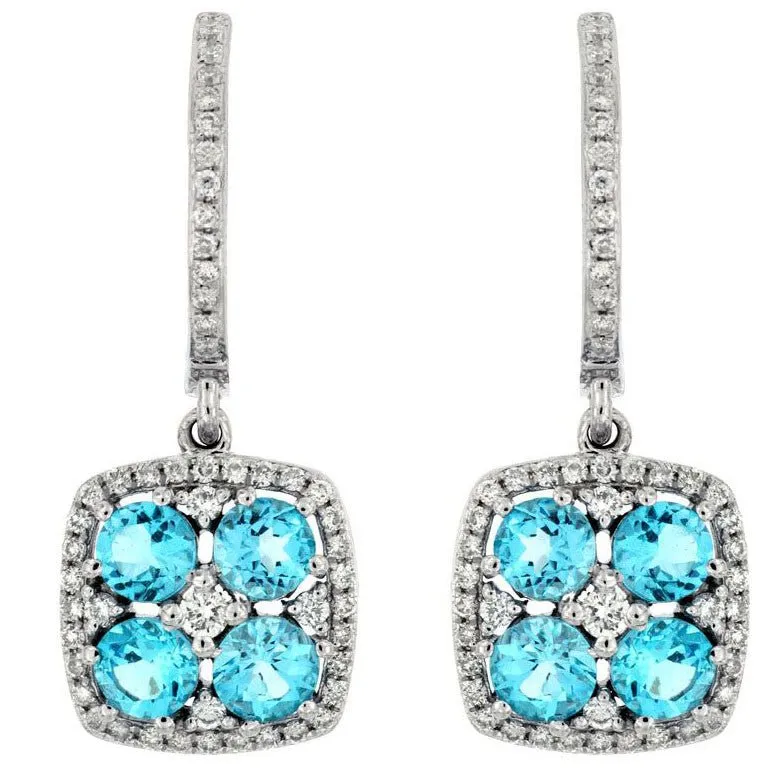 Blue Topaz and Diamond Dangle Square Earrings