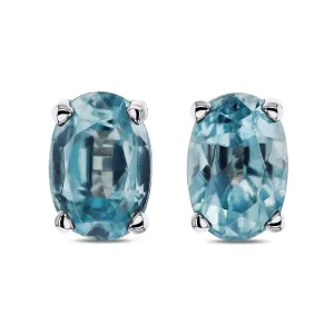 Blue Zircon Oval-Cut Studs