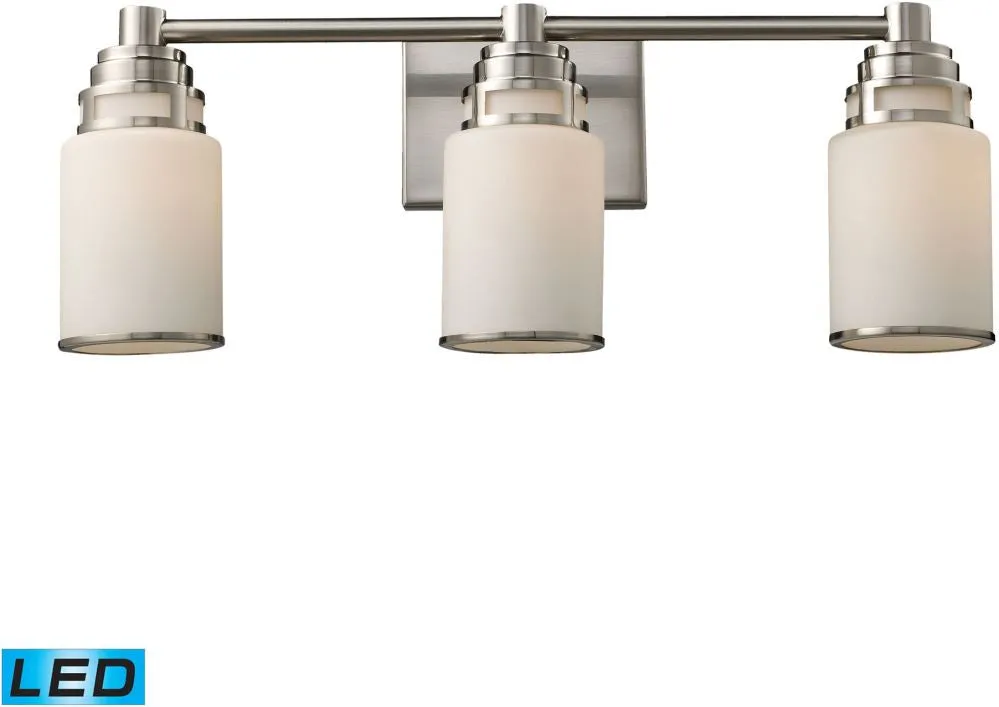 Bryant 3 Light Led Vanity In Satin Nickel and Opal White Glass