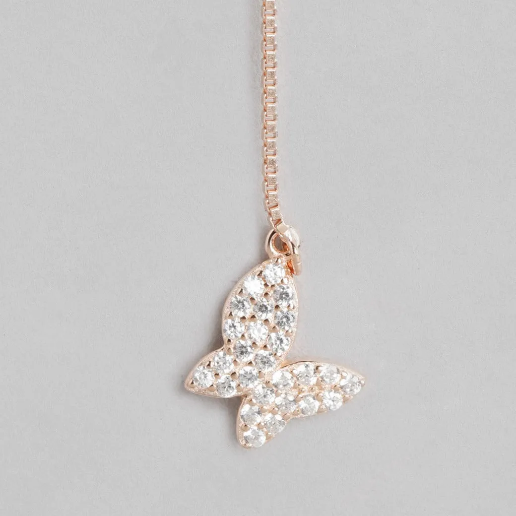 Butterfly CZ Rose-Gold Plated 925 Sterling Silver Earring
