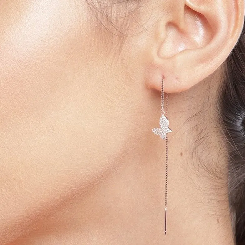 Butterfly CZ Rose-Gold Plated 925 Sterling Silver Earring