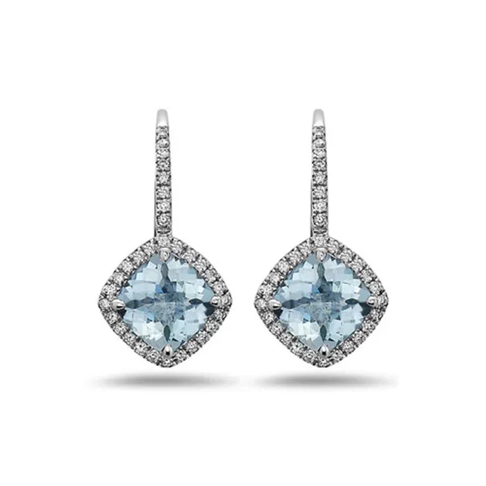 Charles Krypell Aquamarine Pastel Earrings with Diamonds and Hidden Sapphires in 18K White Gold