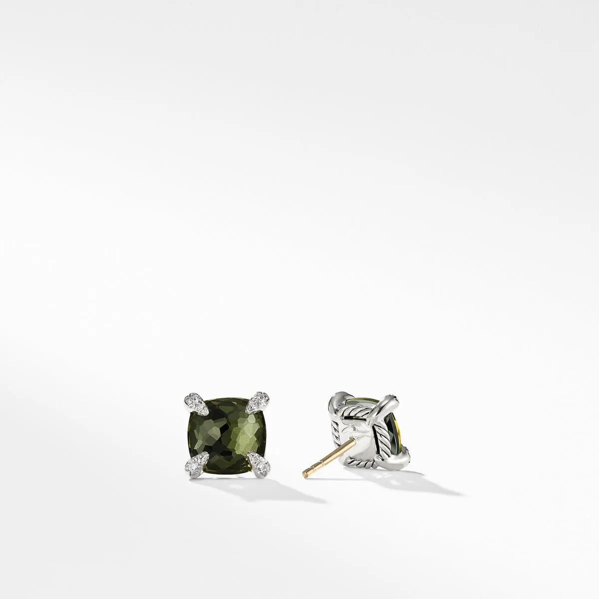 Chatelaine Earrings with Green Orchid and Diamonds