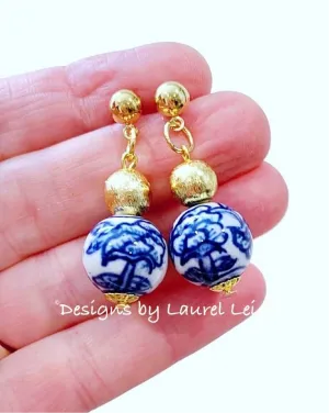 Chinoiserie Vintage Floral Gold Drop Earrings