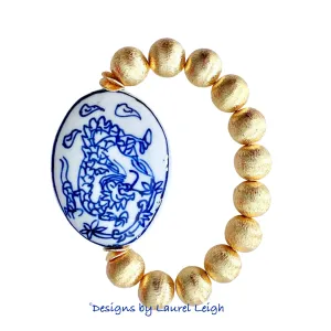Chunky Gold Chinoiserie Focal Bead Bracelet