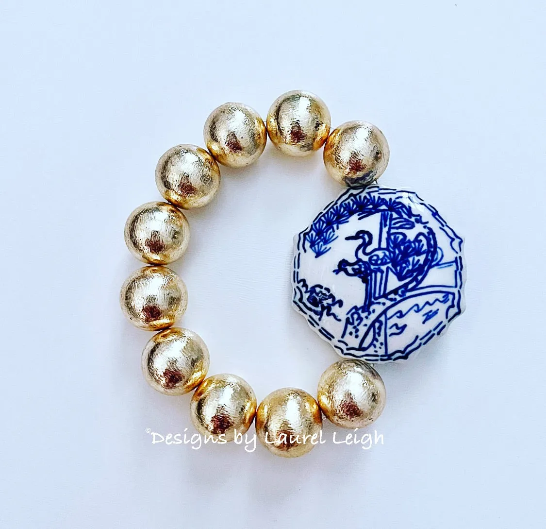 Chunky Gold Chinoiserie Focal Bead Bracelet